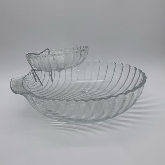 Vtg. 1983 Leonard Chip & Dip Serving Set Large Clear Shell With Scalloped Edge - Picture 3 of 12